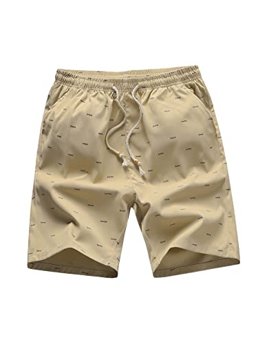 GORGLITTER Shorts Herren Sommerhose Kurz Muster Elastischer Bund Kurze Hosen Klasse Shorts Sommer Sporthose mit Kordelzug Khaki L von GORGLITTER