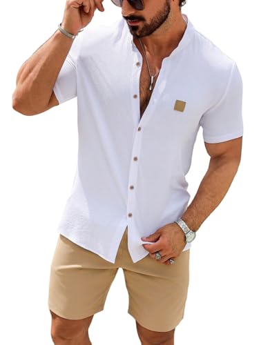 GORGLITTER Herren Sommer Anzug Set Hemdshirt und Shorts 2-teiliger Outfits Kurzarmhemd Freizeitanzug Urlaub Hawaii Outfit Casualanzug Weiß XXL von GORGLITTER