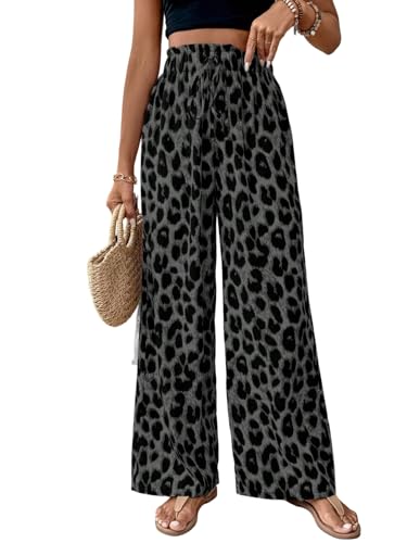 GORGLITTER Hose Damen Weites Bein Elegant Lockere Hosen Leo Print Hose High Waist Damenhose Mit Gummizug Palazzo Freizeithose Lang Strandhose Dunkelgrau M GORGLITTER Hose Damen Weites Bein Elegant Lockere Hosen Leo Print Hose High Waist Damenhose Mit Gummizug Palazzo Freizeithose Lang Strandhose Dunkelgrau M von GORGLITTER