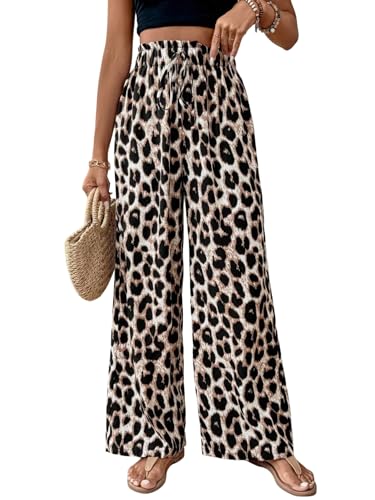 GORGLITTER Hose Damen Weites Bein Elegant Lockere Hosen Leo Print Hose High Waist Damenhose Mit Gummizug Palazzo Freizeithose Lang Strandhose Leo XS GORGLITTER Hose Damen Weites Bein Elegant Lockere Hosen Leo Print Hose High Waist Damenhose Mit Gummizug Palazzo Freizeithose Lang Strandhose Leo XS von GORGLITTER