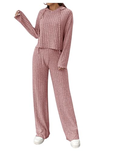 GORGLITTER Hose Und Pullover Set Damen Strick Set Zweiteiler Outfit Langarm Hoodie Und Hose Set Jogginganzug Freizeitanzug Hell-Pink L GORGLITTER Hose Und Pullover Set Damen Strick Set Zweiteiler Outfit Langarm Hoodie Und Hose Set Jogginganzug Freizeitanzug Hell-Pink L von GORGLITTER