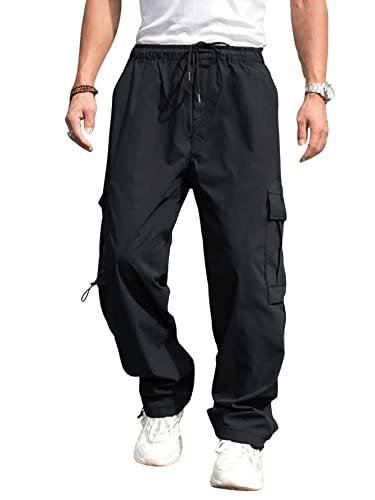 GORGLITTER Hosen Cargohose Herren Baggy Pants Männer Cargo Hosen Sporthose Workoutpant mit Tunelzug und Seitetaschen Schwarz L von GORGLITTER