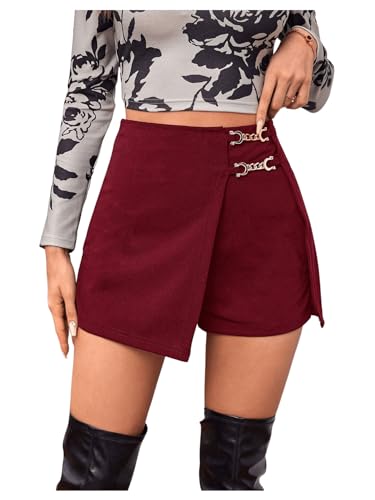 GORGLITTER Hosenrock Mit Kette Damen Shorts Elegant Rock Mit Hose Drunter Kurze Hose Mit Rock Bordeaux M von GORGLITTER