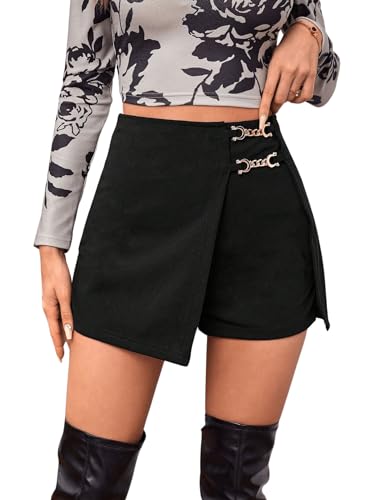 GORGLITTER Hosenrock Mit Kette Damen Shorts Elegant Rock Mit Hose Drunter Kurze Hose Mit Rock Schwarz L von GORGLITTER