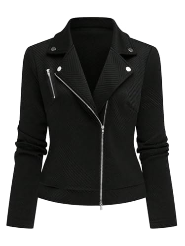 GORGLITTER Jacke Damen Cool Damenjacke Langarm Bikerjacke mit Reißverschluss Revers Freizeitjacke Casual Herbstjacke Schwarz L von GORGLITTER