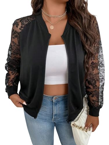 GORGLITTER Jacke Damen Elegant Bomberjacke Große Größen Damenjacke mit Reißverschluss Blouson Freizeitjacke Langarm Casualjacke mit Spitze Schwarz 1XL GORGLITTER Jacke Damen Elegant Bomberjacke Große Größen Damenjacke mit Reißverschluss Blouson Freizeitjacke Langarm Casualjacke mit Spitze Schwarz 1XL von GORGLITTER