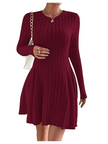GORGLITTER Kleid Langarm Damen Strickkleid A-Linie Pulloverkleid Langarm Winterkleid Freizeitkleid Kurz Kleider Rundhals Bordeaux L GORGLITTER Kleid Langarm Damen Strickkleid A-Linie Pulloverkleid Langarm Winterkleid Freizeitkleid Kurz Kleider Rundhals Bordeaux L von GORGLITTER
