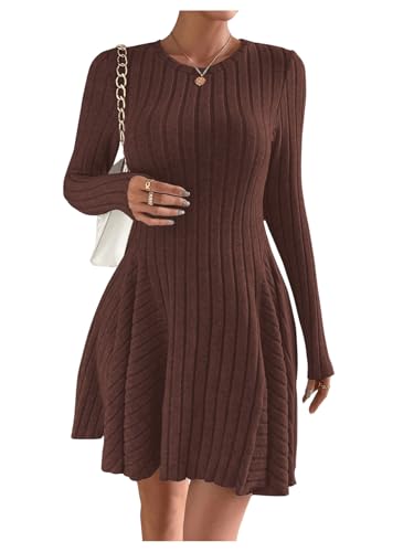 GORGLITTER Kleid Langarm Damen Strickkleid A-Linie Pulloverkleid Langarm Winterkleid Freizeitkleid Kurz Kleider Rundhals Kaffeebraun XS GORGLITTER Kleid Langarm Damen Strickkleid A-Linie Pulloverkleid Langarm Winterkleid Freizeitkleid Kurz Kleider Rundhals Kaffeebraun XS von GORGLITTER