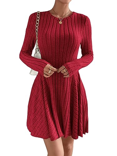 GORGLITTER Kleid Langarm Damen Strickkleid A-Linie Pulloverkleid Langarm Winterkleid Freizeitkleid Kurz Kleider Rundhals Rot L GORGLITTER Kleid Langarm Damen Strickkleid A-Linie Pulloverkleid Langarm Winterkleid Freizeitkleid Kurz Kleider Rundhals Rot L von GORGLITTER