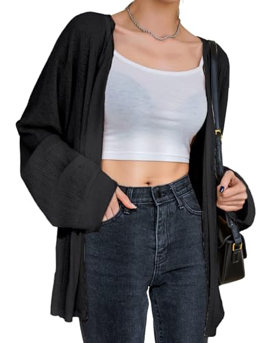 GORGLITTER Leichte Strickjacke Damen Lang Dünne Strickjacke Elegant Strickmantel Offener Cardigan Damenstrickjacke Herbst Outfit Schwarz L GORGLITTER Leichte Strickjacke Damen Lang Dünne Strickjacke Elegant Strickmantel Offener Cardigan Damenstrickjacke Herbst Outfit Schwarz L von GORGLITTER