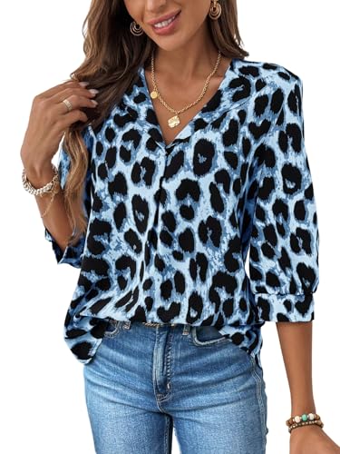 GORGLITTER Leo Bluse Damen Langarm Oberteil Mit Leopardenmuster Bluse Bluse Mit 3/4 Arm Langarmshirt Herbst Winter Blusen Blau L GORGLITTER Leo Bluse Damen Langarm Oberteil Mit Leopardenmuster Bluse Bluse Mit 3/4 Arm Langarmshirt Herbst Winter Blusen Blau L von GORGLITTER
