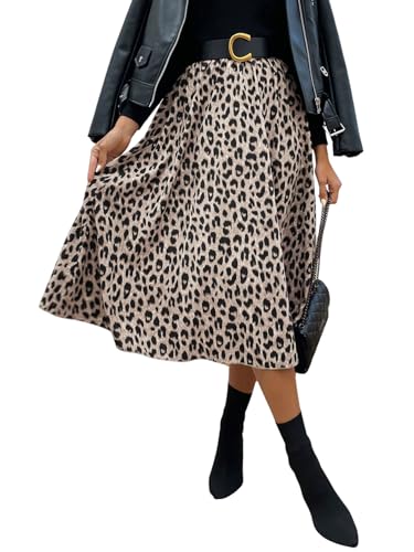 GORGLITTER Leo Rock Damen Lang Maxirock Leoparden Rock Festival Outfit Partyrock High Waist Herbst Winter Röcke Business Outfit Leoparden S von GORGLITTER