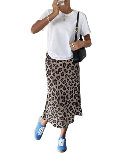 GORGLITTER Damen Leo Rock A-Linie Sommer Midi Leopardenmuster M (72 cm) Pull On Slim Fit Mittelhoch Handwäsche oder chemische Reinigung 1 Stück Casual von GORGLITTER
