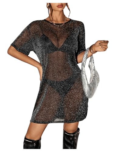 GORGLITTER Mesh Kleid Damen Glitzer Tshirt Kleid Transparentes Kleid Sexy Durchsichtiges Kleid Kurz Party Kleid Festival Outfit Techno Schwarz L GORGLITTER Mesh Kleid Damen Glitzer Tshirt Kleid Transparentes Kleid Sexy Durchsichtiges Kleid Kurz Party Kleid Festival Outfit Techno Schwarz L von GORGLITTER