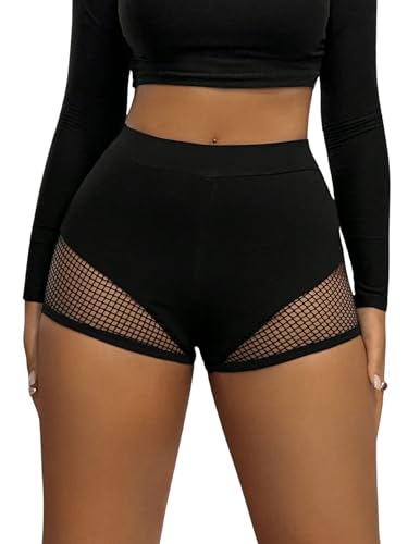 GORGLITTER Mesh Shorts Damen Sexy Shorts Party Kurz Pole Dance Shorts High Waist Netzshorts Hotpants Clubwear Schwarz L von GORGLITTER