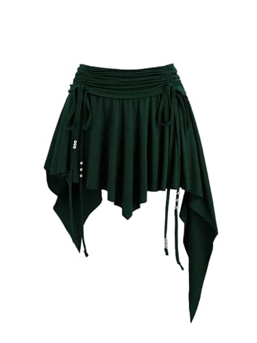 GORGLITTER Minirock Damen Sommer Western Outfit Sommerrock Y2k Kurzer Rock Mit Rüschen Röcke Festival Rock Mit Dekor Party Outfit Grün M von GORGLITTER