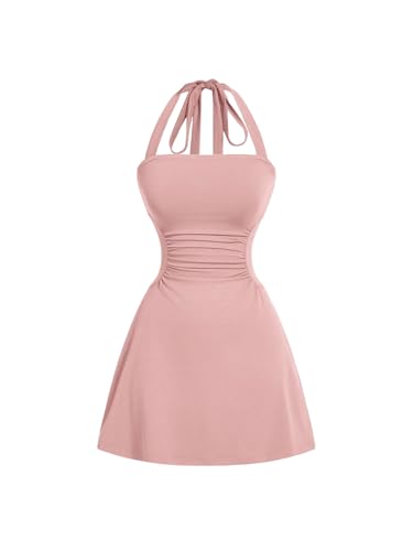 GORGLITTER Neckholder Kleid Damen Ärmellose Kurzkleid Schulterfrei Partykleid Abendkleid Elegant Minikleid A Linie Sommerkleid Rosa XS GORGLITTER Neckholder Kleid Damen Ärmellose Kurzkleid Schulterfrei Partykleid Abendkleid Elegant Minikleid A Linie Sommerkleid Rosa XS von GORGLITTER