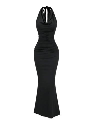 GORGLITTER Neckholder Kleider Damen Elegant Lang Partykleid Fischschwanz Bodycon Freizeitkleid Figurbetont Bleistiftkleid Festival Outfit Schwarz L GORGLITTER Neckholder Kleider Damen Elegant Lang Partykleid Fischschwanz Bodycon Freizeitkleid Figurbetont Bleistiftkleid Festival Outfit Schwarz L von GORGLITTER