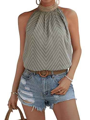 GORGLITTER Neckholder Oberteil Damen Bluse Elegant Blusentop Durchsichtige Spitzen Top Ärmellose Bluse Sommer Blusenshirt Grün L von GORGLITTER