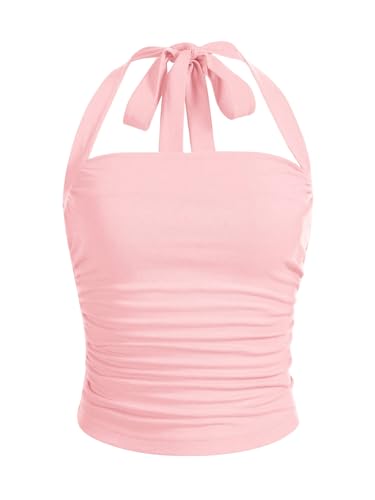 GORGLITTER Neckholder Top Damen Ärmellose Tops Schulterfrei Shirts Elegant Oberteile Sommertop Rosa L von GORGLITTER