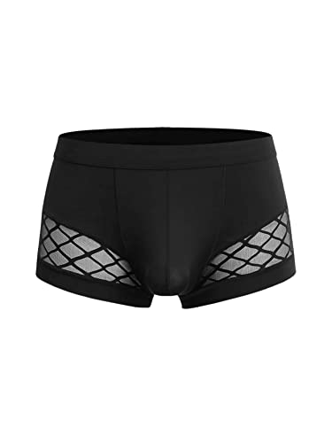 GORGLITTER Netz Boxershorts Herren Sexy Unterwäsche Mit Netz Transparent Boxershorts Männer Unterhosen Stretch Boxershorts Schwarz L von GORGLITTER