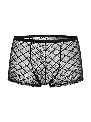 GORGLITTER Netz Boxershorts Herren Sexy Unterwäsche Mit Netz Transparent Boxershorts Männer Unterhosen Stretch Boxershorts Vollschwarz L von GORGLITTER