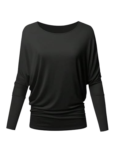 GORGLITTER Oversize Langarmshirt Damen Locker T-Shirt mit Fledermausärmel Basic Tunika Oberteile Tops Rundhals Langarm Shirts Herbst Outfit Schwarz S von GORGLITTER
