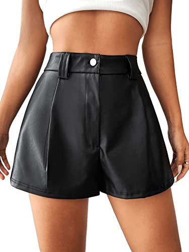 GORGLITTER PU Leder Shorts Damen Hohe Taille Kunstlederhose Breites Bein Kurz PU Hose Festival Outfit Hotpants Schwarz L von GORGLITTER