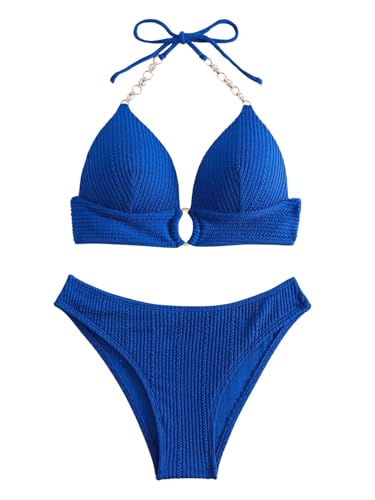 GORGLITTER Push Up Bikini Damen Set Bikini Mit Strass Kette Neckholder Bikini Zweiteiliger Badeanzug Mit Schnürung Bademode Blau L GORGLITTER Push Up Bikini Damen Set Bikini Mit Strass Kette Neckholder Bikini Zweiteiliger Badeanzug Mit Schnürung Bademode Blau L von GORGLITTER