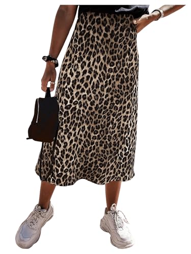 GORGLITTER Rock A Linie Damen Lang Leoparden Rock Sommerrock Leicht Und Luftig Leo Maxirock Eleganter Freizeitrock Sommer Outfits Leo M von GORGLITTER