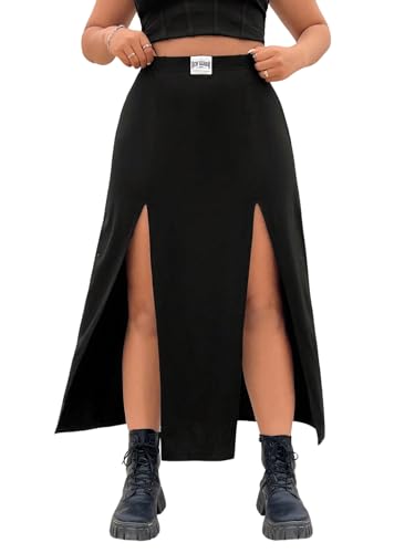 GORGLITTER Rock Damen Elegant Hohe Taille Langer Röcke Casualrock mit Schlitz Gothic Party Vintagerock Herbstrock Tanzrock Festival Outfit Schwarz 1XL von GORGLITTER