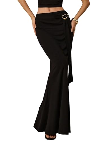 GORGLITTER Rock Damen Lang Freizeitrock Langer Bleistiftrock Fischschwanzrock Mode Röcke Bodycon Langer Rock Maxirock Partyrock Schwarz S von GORGLITTER