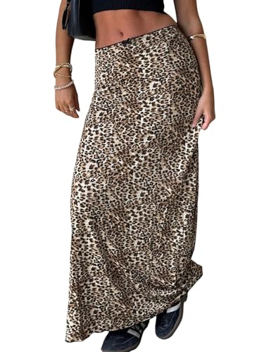 GORGLITTER Rock Damen Sommer Leoparden Maxirock Drop Waist Lange Röcke Casual Langer Röcke Elegant Maxi Freizeitrock Strandrock Leo M von GORGLITTER