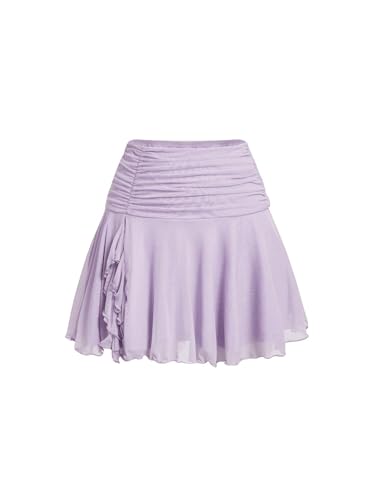 GORGLITTER Rock Mit Rüschen Damen Mesh Minirock Kurzer Rock Mit Netzstoff Geraffter Rock Kurz Mauve Lila L von GORGLITTER