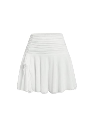 GORGLITTER Damen Mesh Minirock Mit Rüschen - Kurzer Rock Mit Netzstoff Und Gerafftem Design - Weiß L von GORGLITTER