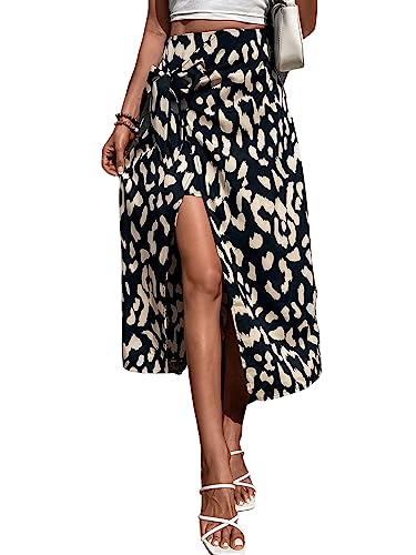 GORGLITTER A-Linien Rock Mit Schlitz Und Knoten - Midi Länge, Hohe Taille, Schwarz, Größe L von GORGLITTER