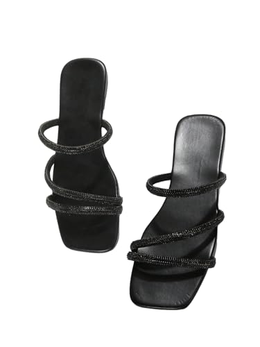 GORGLITTER Sandalen Damen Elegant Flach Glitzer Sommer Sandalette Mit Strass Strandsaandalen Barfuß Sandalen Flache Schuhe Schwarz CN36 von GORGLITTER