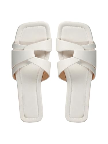 GORGLITTER Sandalen Damen Sommer Flach Schuhe Elegant Sandalen Sommer Sandaletten Bequem Haussandalen Zehentrenner Cut Out Schuhe Strand Flip Flops Eckig-Weiß CN41 GORGLITTER Sandalen Damen Sommer Flach Schuhe Elegant Sandalen Sommer Sandaletten Bequem Haussandalen Zehentrenner Cut Out Schuhe Strand Flip Flops Eckig-Weiß CN41 von GORGLITTER