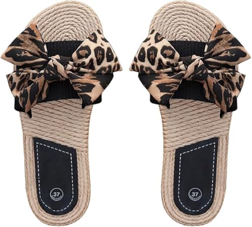 GORGLITTER Sandalen Damen Sommer Flache Schuhe mit Bowknot Sandalette Offener Zehen Urlaubsandalen Freizeitsandale Outdoor Sandalen Leo CN42 von GORGLITTER