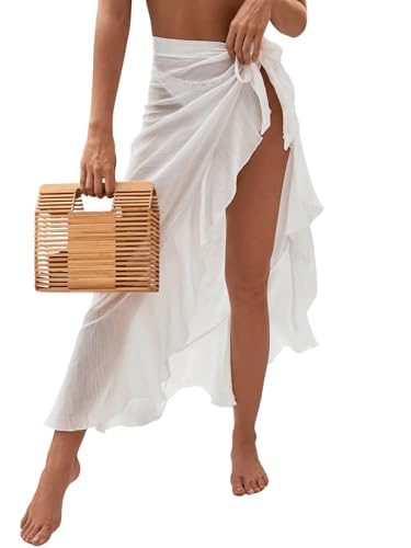 GORGLITTER Sarong Tuch Damen Blickdicht Bikini Rock Sommer Cover Up Wickelrock Sarong Pareo Wickeltuch Strandrock Strandkleid Weiß One Size von GORGLITTER