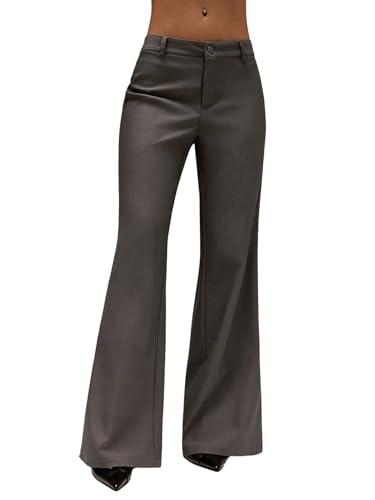 GORGLITTER Schlaghose Damen Anzughose Lang Low Waist Bootcut Freizeithose mit Reißverschluss Flared Hose Hüfthose Büro Stoffhose Business Outfit Grau S von GORGLITTER