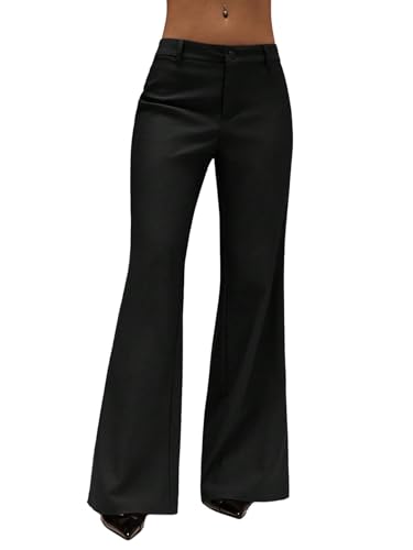 GORGLITTER Schlaghose Damen Anzughose Lang Low Waist Bootcut Freizeithose mit Reißverschluss Flared Hose Hüfthose Büro Stoffhose Business Outfit Schwarz M von GORGLITTER