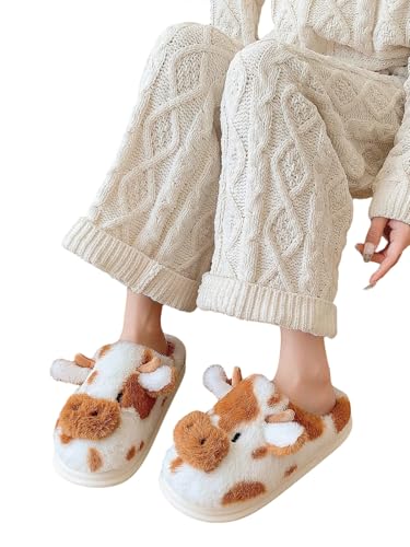 GORGLITTER Schuhe Damen Süße Hausschuhe Plüsch Tiere Pantoffeln Niedliche Cartoon Hauspantoffeln Flauschig Geschlossene Slipper Warm Schuhe Khaki CN42/43 von GORGLITTER