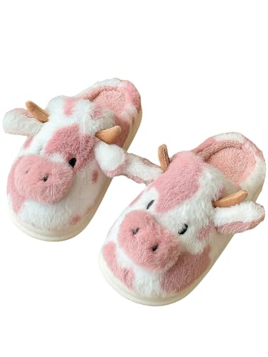 GORGLITTER Schuhe Damen Süße Hausschuhe Plüsch Tiere Pantoffeln Niedliche Cartoon Hauspantoffeln Flauschig Geschlossene Slipper Warm Schuhe Rosa CN40/41 von GORGLITTER