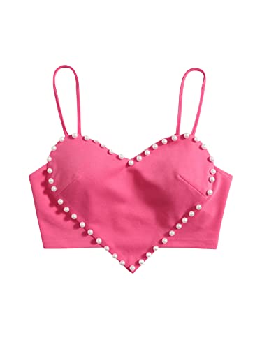 GORGLITTER Sexy Crop Top Damen Party Bauchfreies Oberteil Sommer Festival Top Mit Perle Rückenfreie Tops Y2k Top Mit Herz Heißes Pink L von GORGLITTER