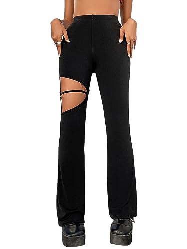 GORGLITTER Sexy Hosen Damen Party Hose Mit Cut Out Hose Mit Ausschnitt Y2k Hosen Schlaghose Mit Ring Hose Mit Hoher Taille Schwarz S von GORGLITTER