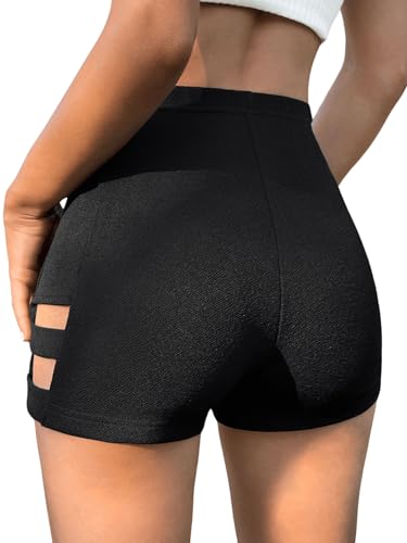 GORGLITTER Sexy Shorts Damen Cut Out Hotpants Party Shorts Clubwear Kurze Hose Mit Ausschnitt Tanz Shorts Schwarz L von GORGLITTER