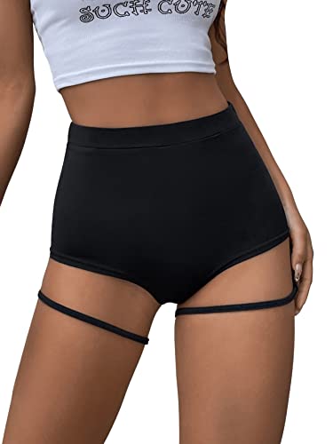 GORGLITTER Sexy Shorts Damen Kurz Hotpants Festival Shorts Clubwear Shorts Mit Hoher Taille Super Kurze Hose Mit Strumpfband Schwarz L von GORGLITTER