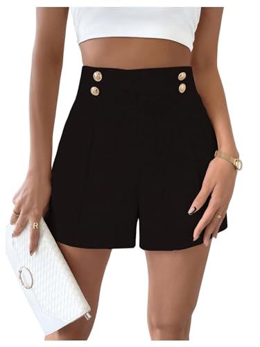 GORGLITTER Shorts Damen Sommer Elegant Short Mit Knöpfen Kurze Hose Büro Shorts Mit Weitem Bein Schwarz L von GORGLITTER