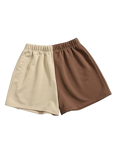 GORGLITTER Shorts Damen Sommer Locker Kurze Hose Mit Gummizug Trainingsshorts Mit Farbblock Short Mit Hoher Taille Braun and Beige M von GORGLITTER